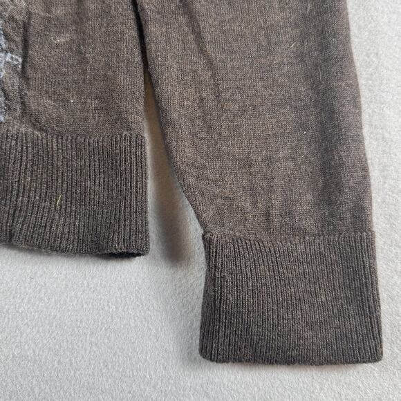 Merino Wool Sweater Women Med Brown Textured V-Neck Knit Top Y2K 90s Era Classic - Picture 6 of 15